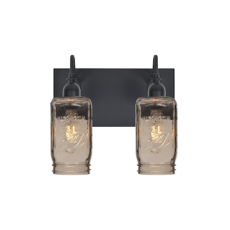 Besa Lighting Milo 4 Vanity, Smoke, Black, 2x60W Incandescent 2WG-MILO4SM-BK